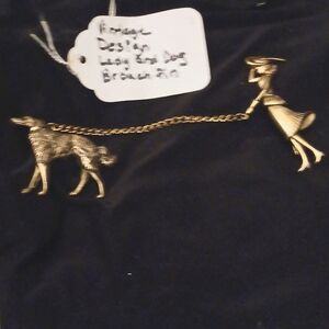 Vintage fold Design lady of Lake and dog brouch pin